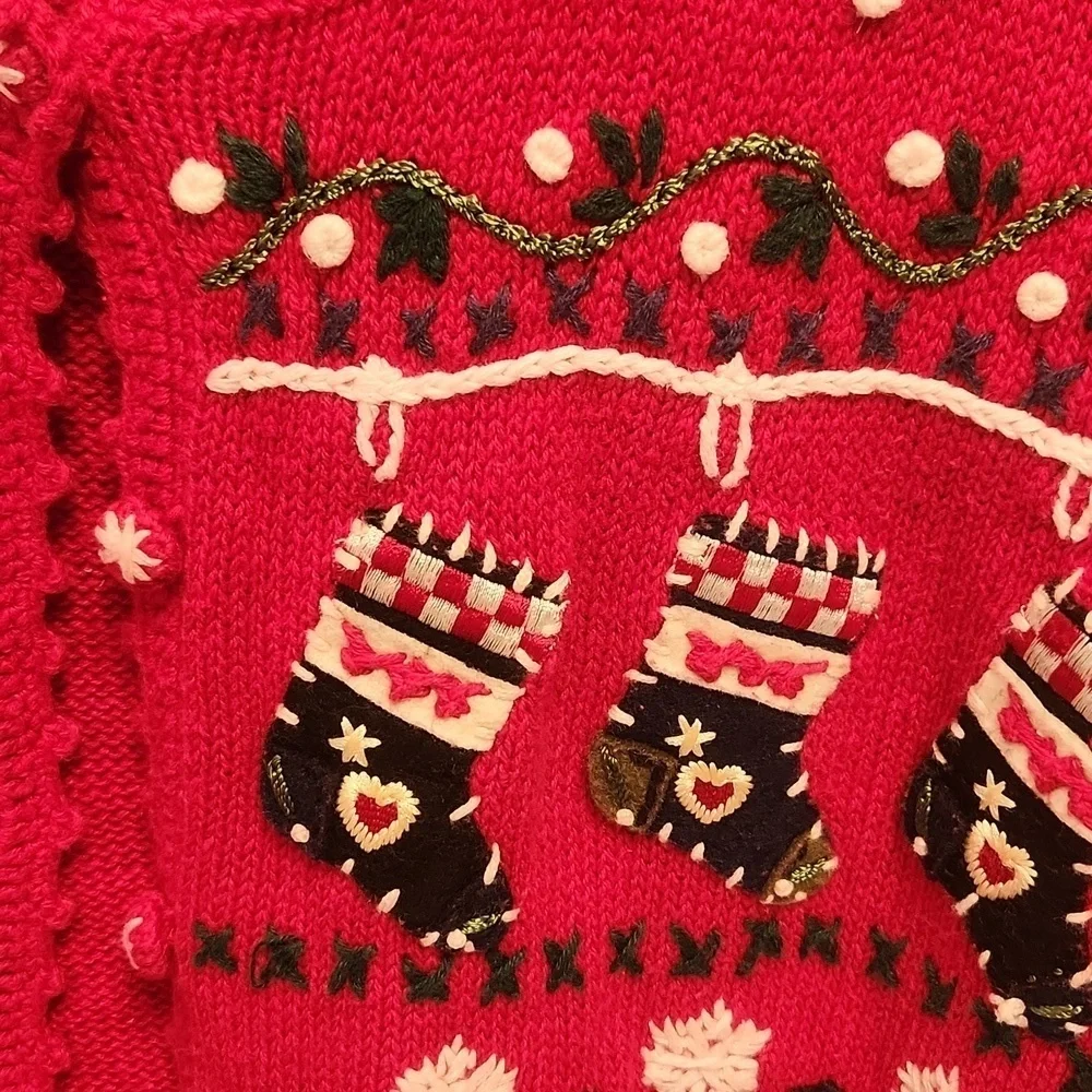 Tiara International Xmas theme applique cotton cardigan sz L